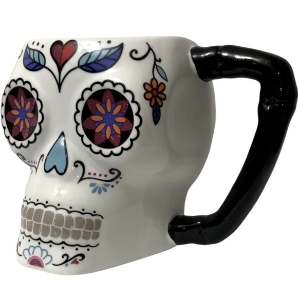 Sugar Skull Jumbo Ceramic Mug Day of the Dead White Black - Picture 1 of 10
